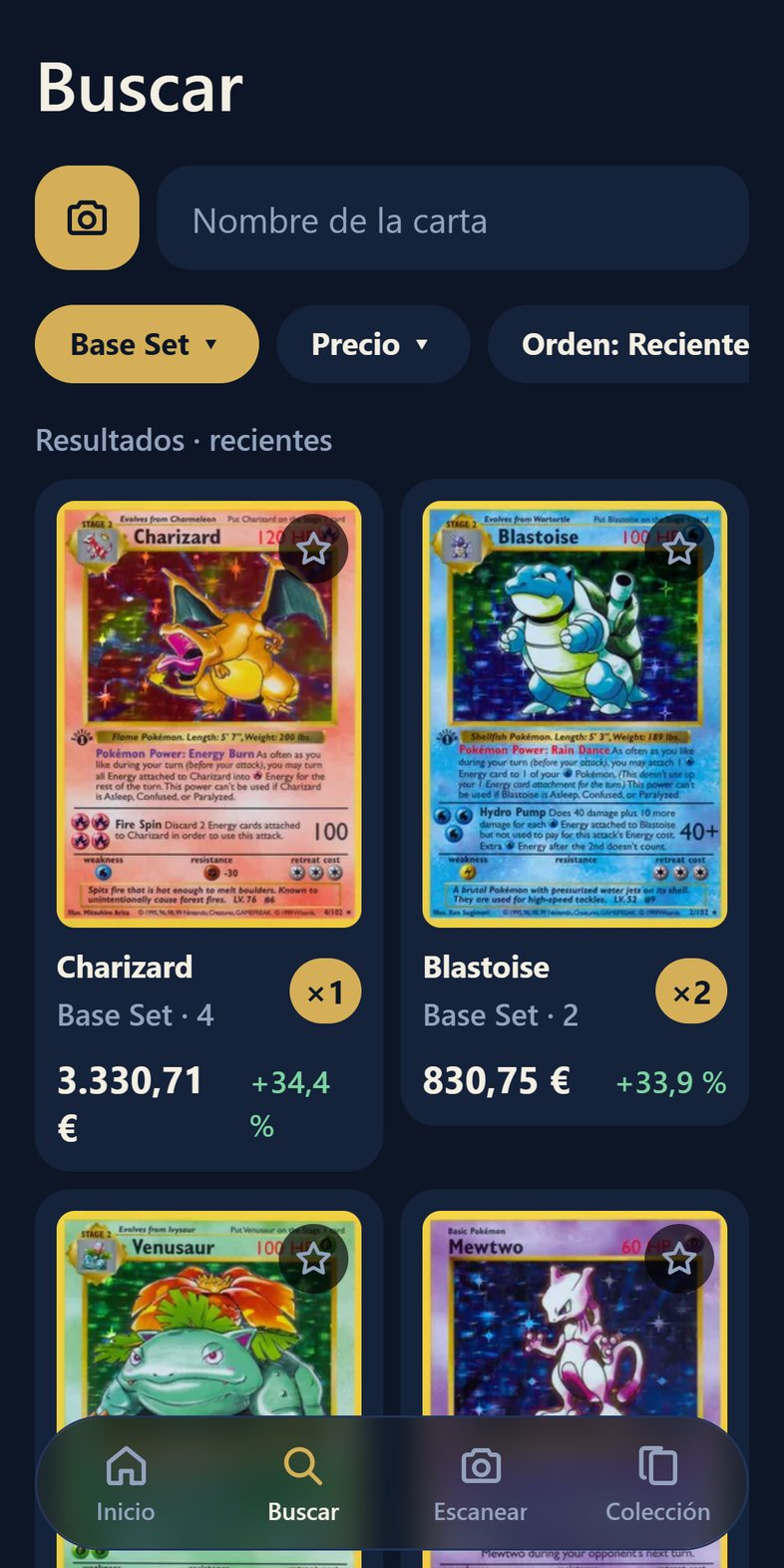 Buscador con las cartas más recientes
